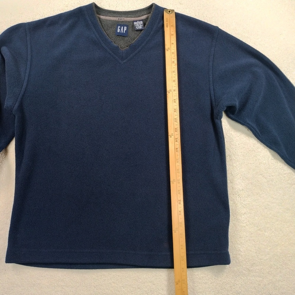 Vintage 90s GAP Fleece Pullover V-Neck Sweatshirt Men's Med Blue Retro Outdoor - Picture 6 of 8
